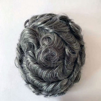 Straight Mens Toupee Human Hair Real wigs 100% Grey Full PU Thin Skin