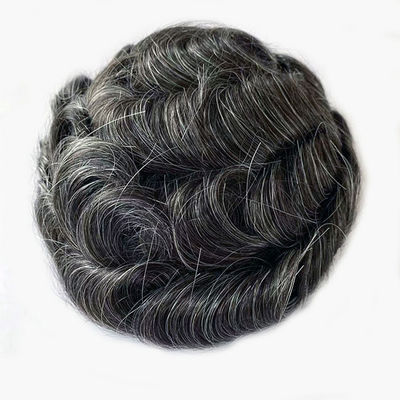 Straight Mens Toupee Human Hair Real wigs 100% Grey Full PU Thin Skin