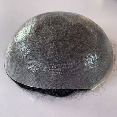 Straight Mens Toupee Human Hair Real wigs 100% Grey Full PU Thin Skin