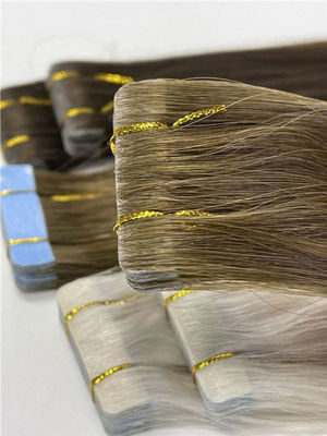 Invisible Weft Woman Human Hair Extensions Grey Brown Tone Hand Tied